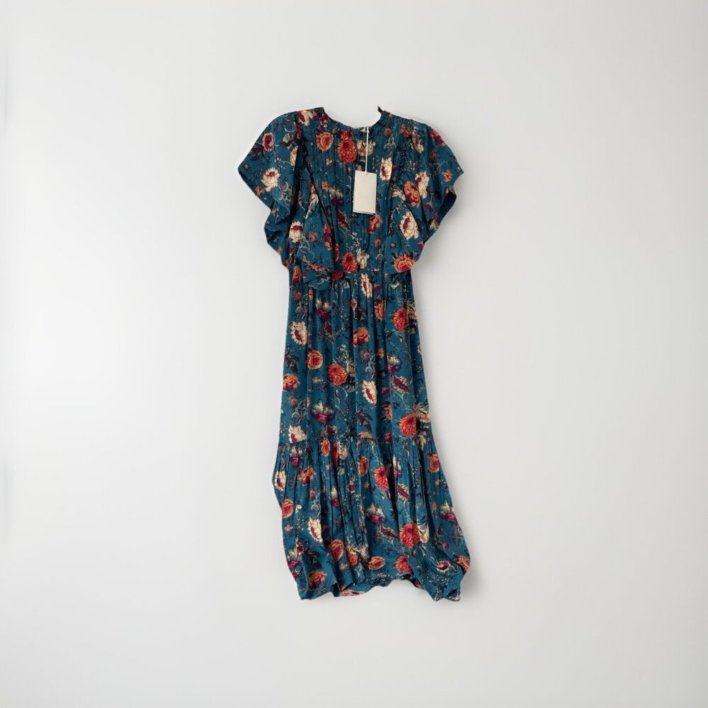 Ulla Johnson Ilaria Silk Dress Bluette Floral PF240130 NWT Size 0 Maxi Boho Tier - Picture 8 of 10
